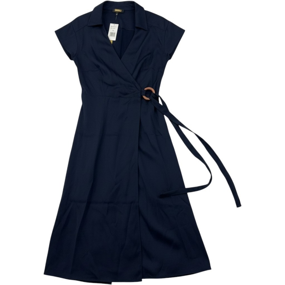 Alexia Admor Womens Navy Blue Collared Wrap Dress Wood Ring D4035 Size 8 NWT